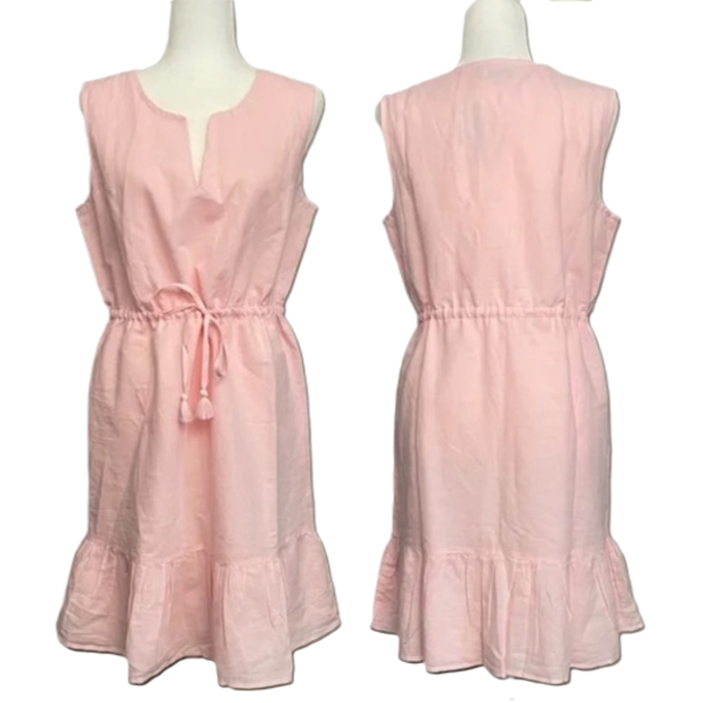 Vineyard Vines | Light Pink Ruffle Accent Notched V-Neck Sleeveless Dress